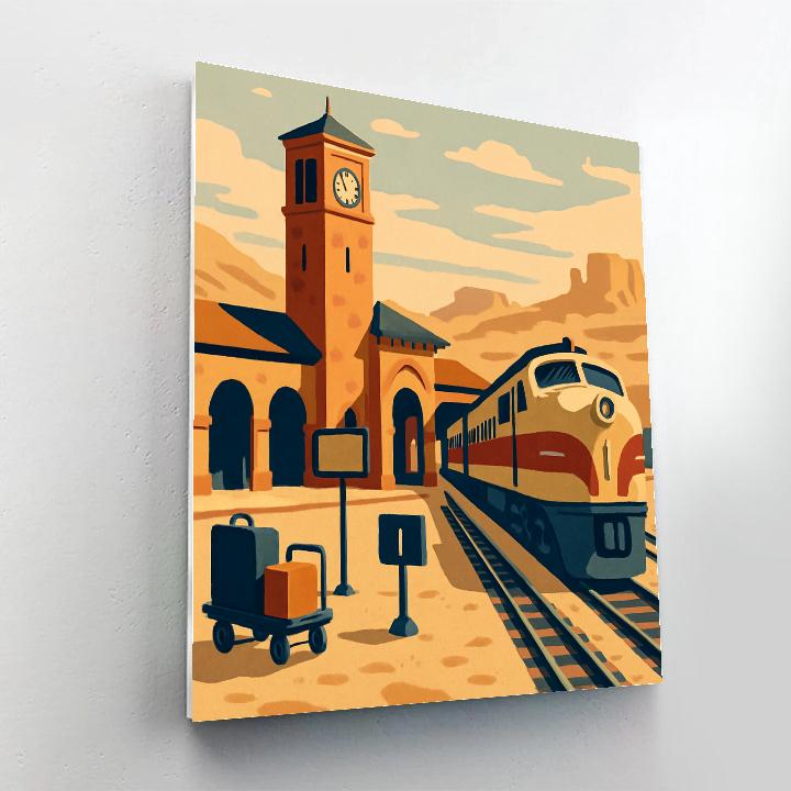 Desert Clocktower Station With Train Arrival Paint by numbers art