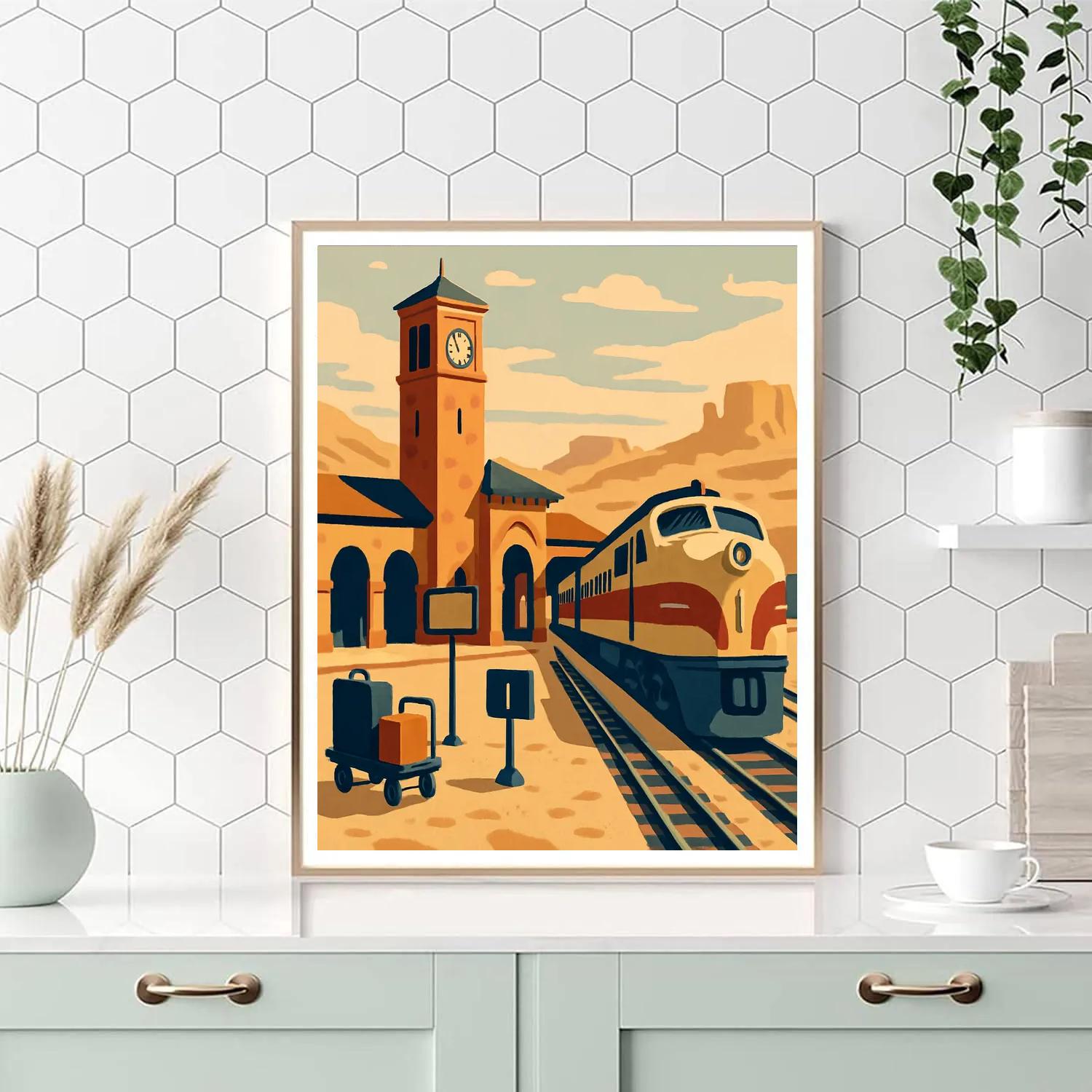 Desert Clocktower Station With Train Arrival Paint by numbers art