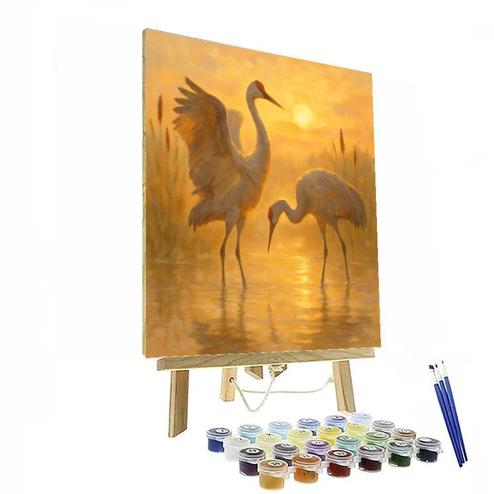 Golden Marsh Sunrise With Sandhill Crane Pair DIY paint by numbers