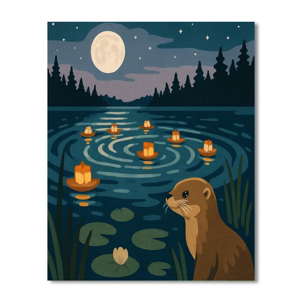 Midnight Lantern Regatta On The Lake Painting by numbers kit