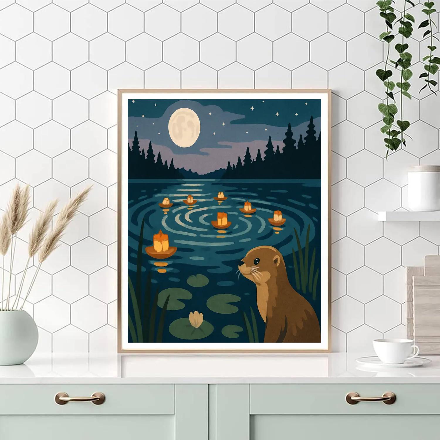 Midnight Lantern Regatta On The Lake Painting by numbers kit