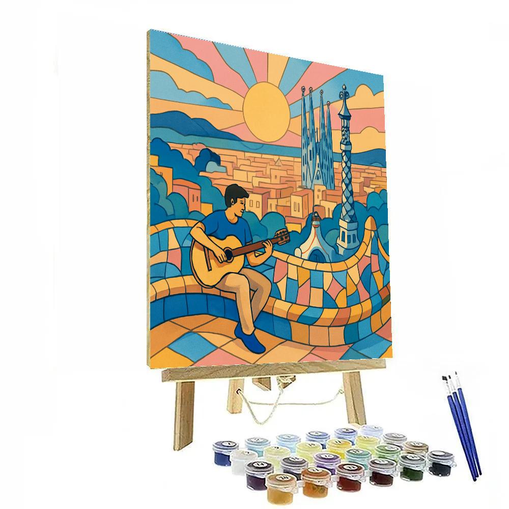 Gaudi Mosaics In Spain Skyline paint by color