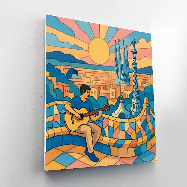 Gaudi Mosaics In Spain Skyline paint by color
