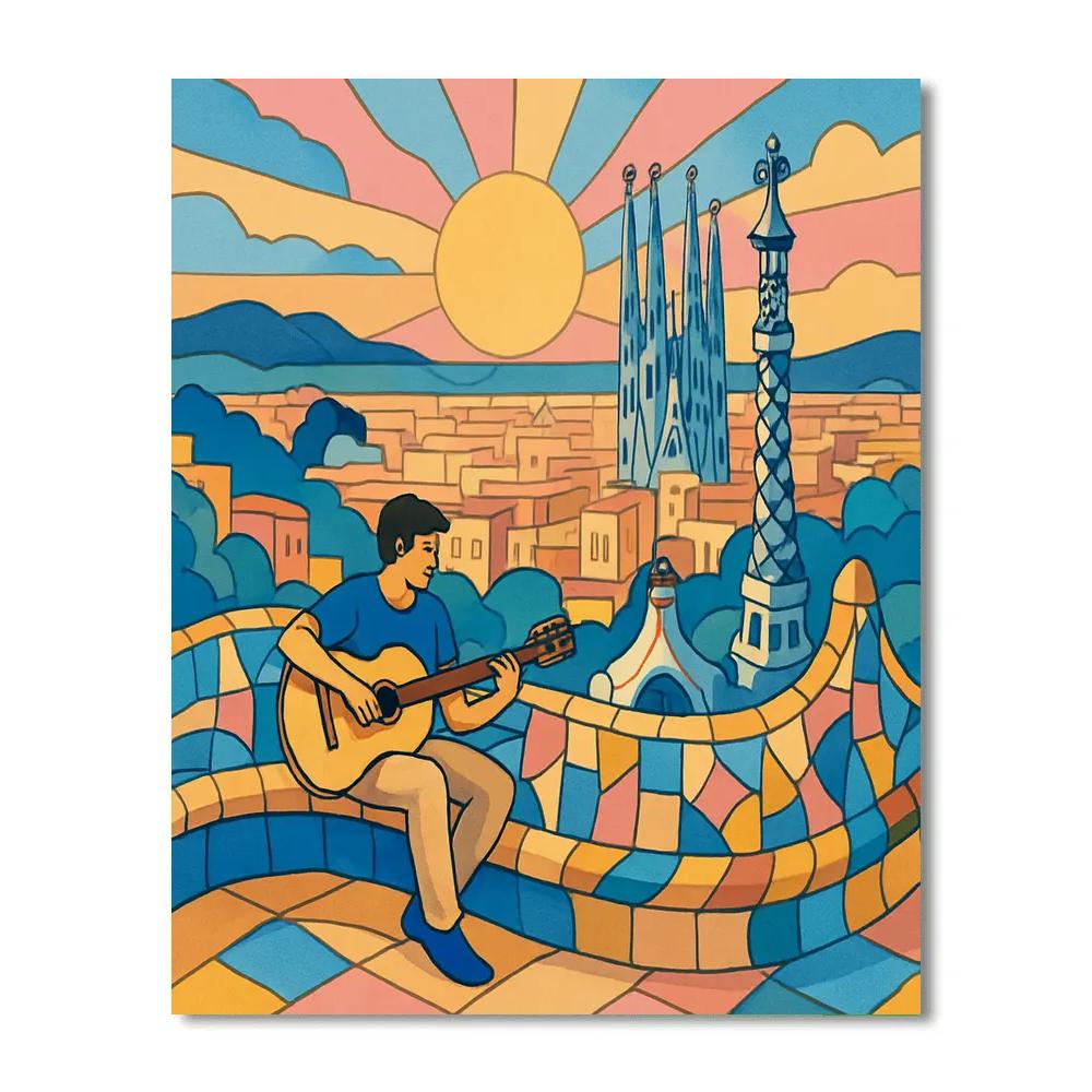 Gaudi Mosaics In Spain Skyline paint by color