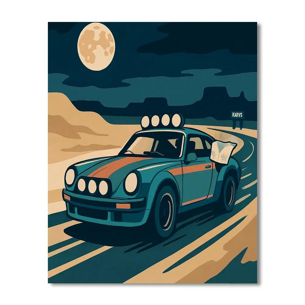 Midnight Paper Map Cars Rally paint by color