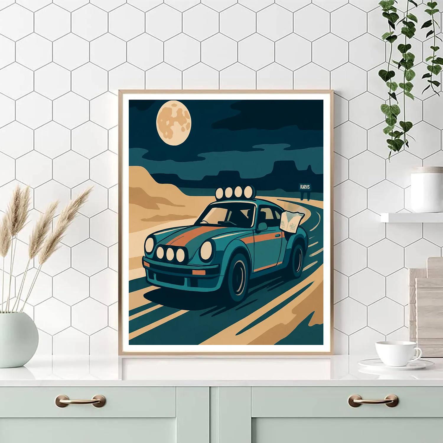 Midnight Paper Map Cars Rally paint by color