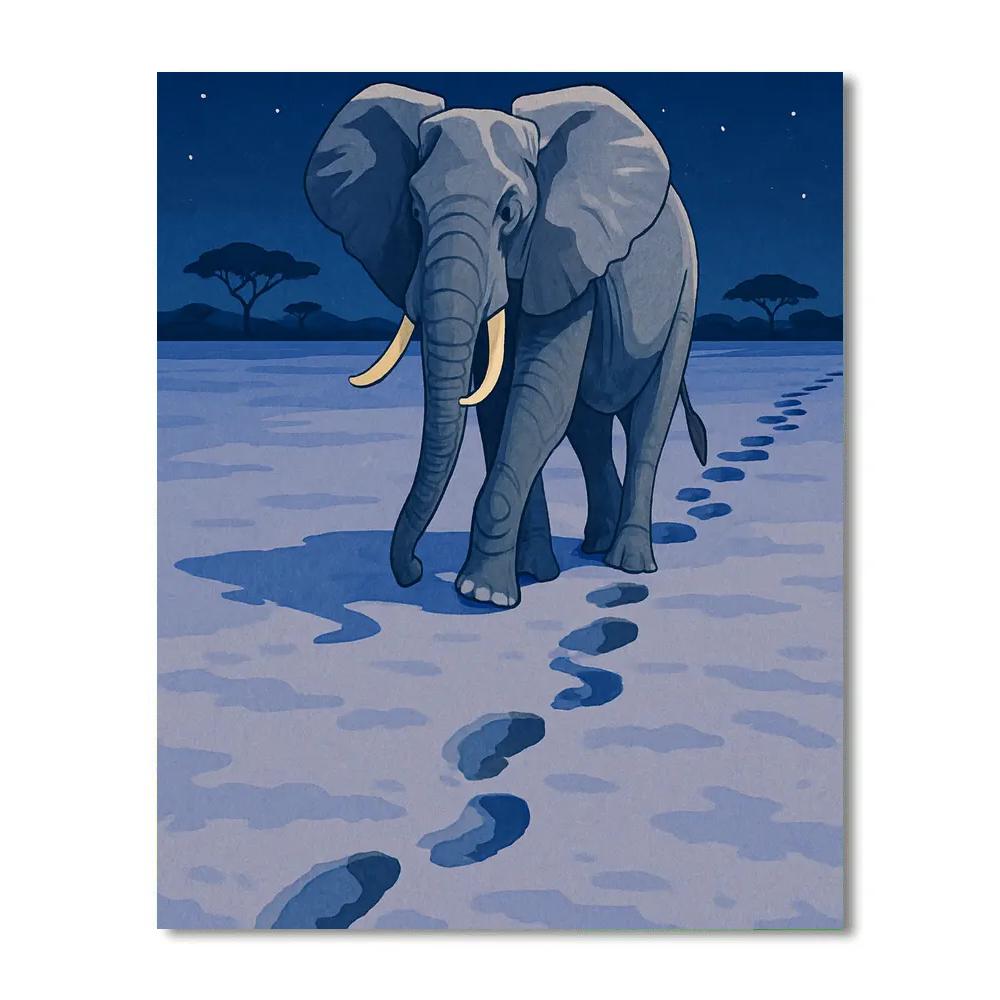 Moonlit Salt Pan With Elephant Tracks paint by color