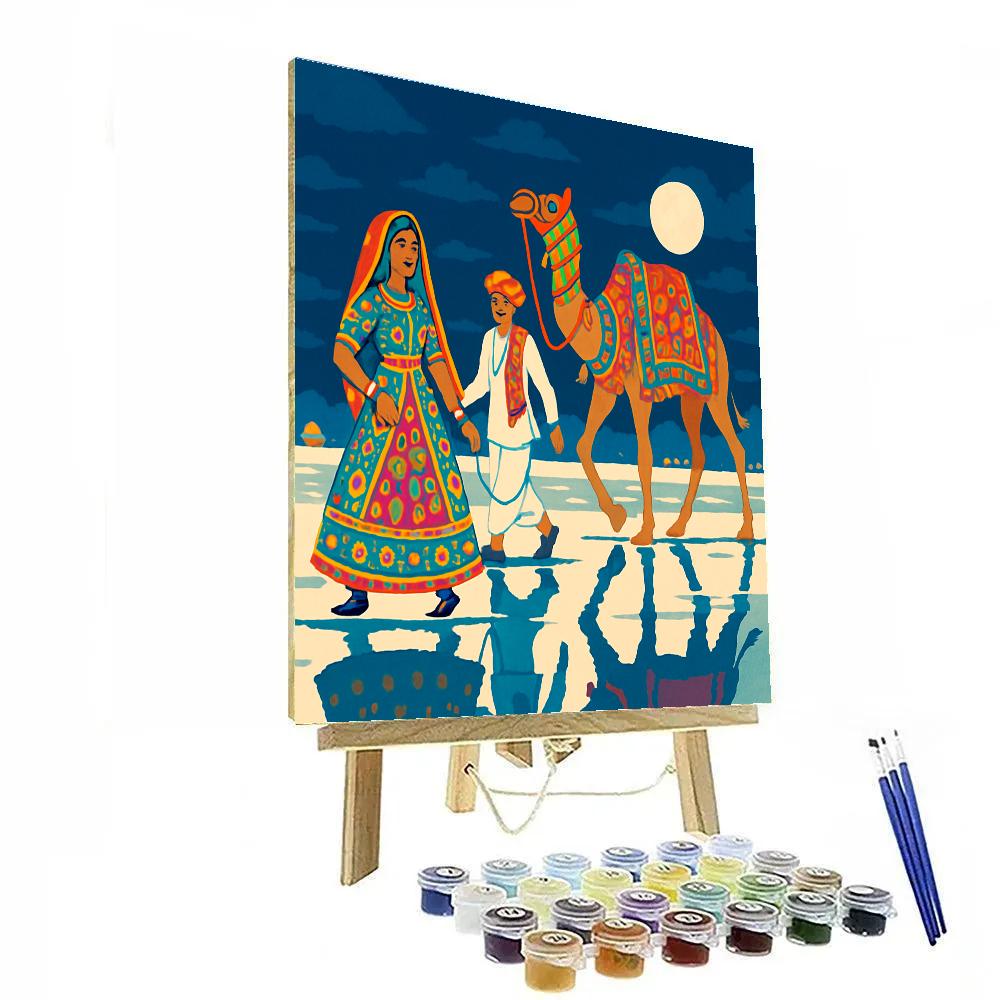 Moonlit Rann Mirrorwork Caravan In India Numbered painting kits