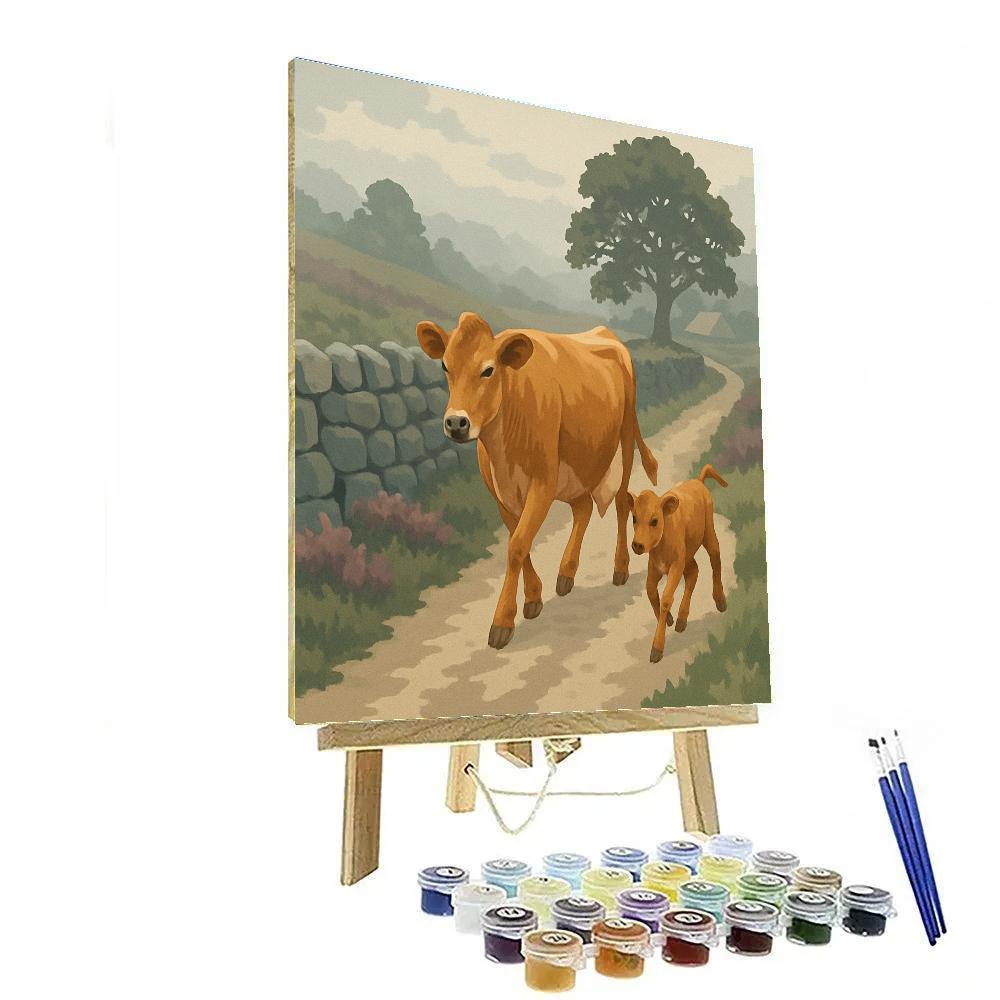 Stone Wall Pasture With Cow Light Paint by numbers kits