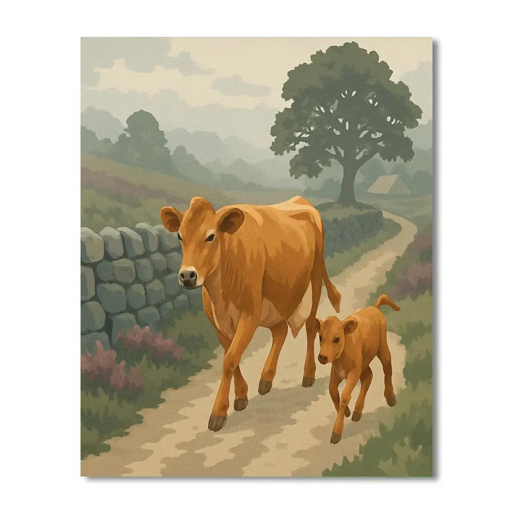 Stone Wall Pasture With Cow Light Paint by numbers kits