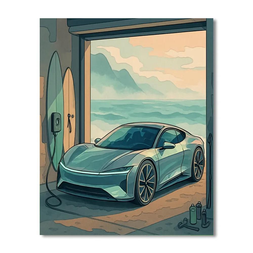Chrome Tide Cars In Coastal Garage paint by number
