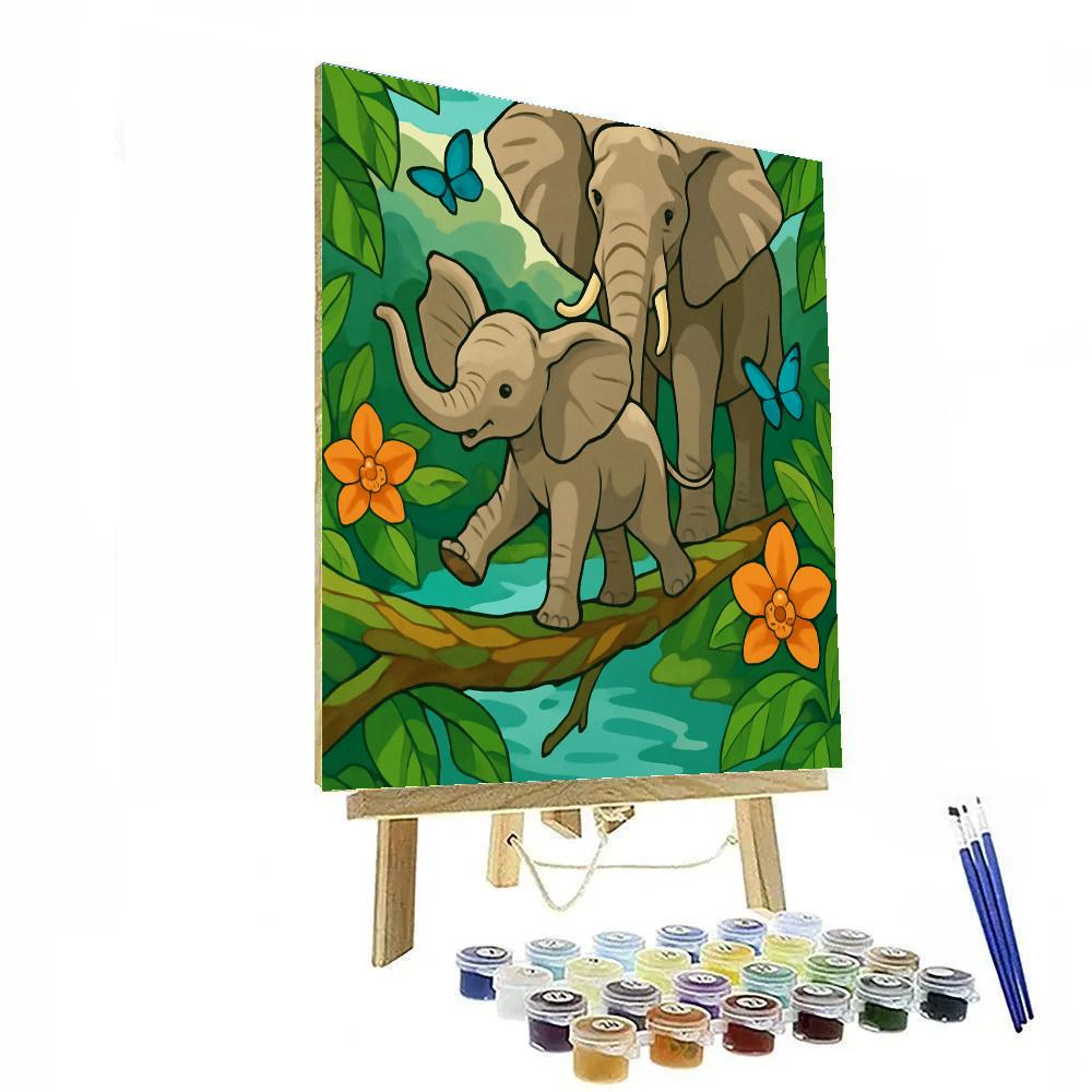 Rainforest Canopy Bridge Elephant painting number kit