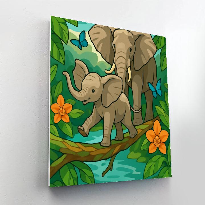 Rainforest Canopy Bridge Elephant painting number kit