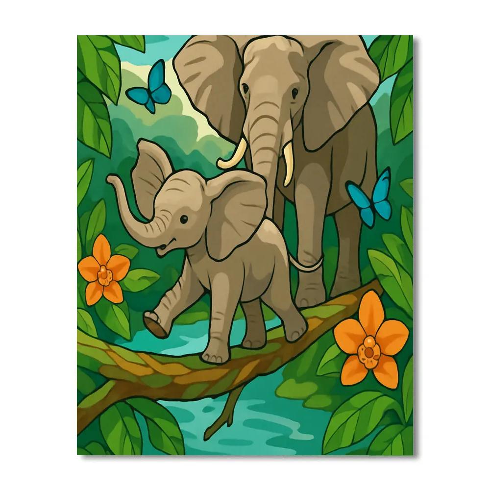 Rainforest Canopy Bridge Elephant painting number kit