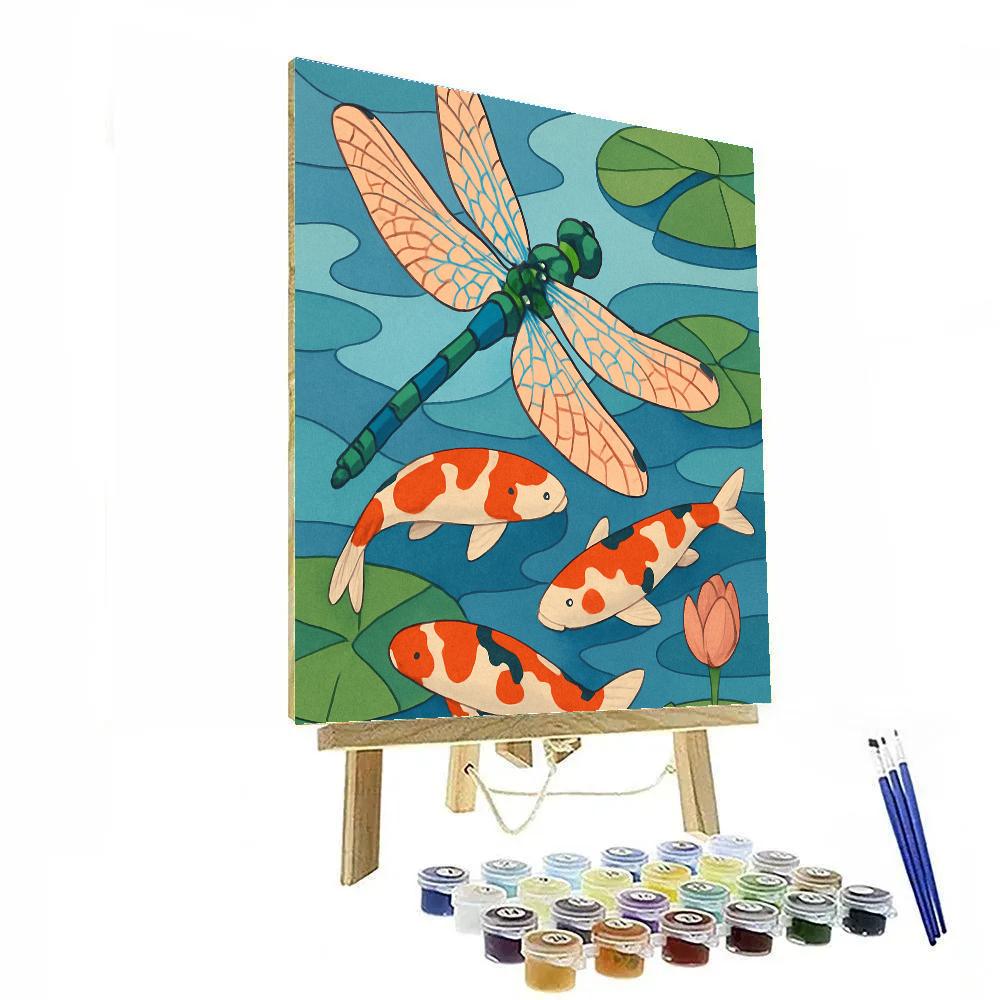 Koi Pond With Dragonfly In Vivid Flight Painting by numbers kit