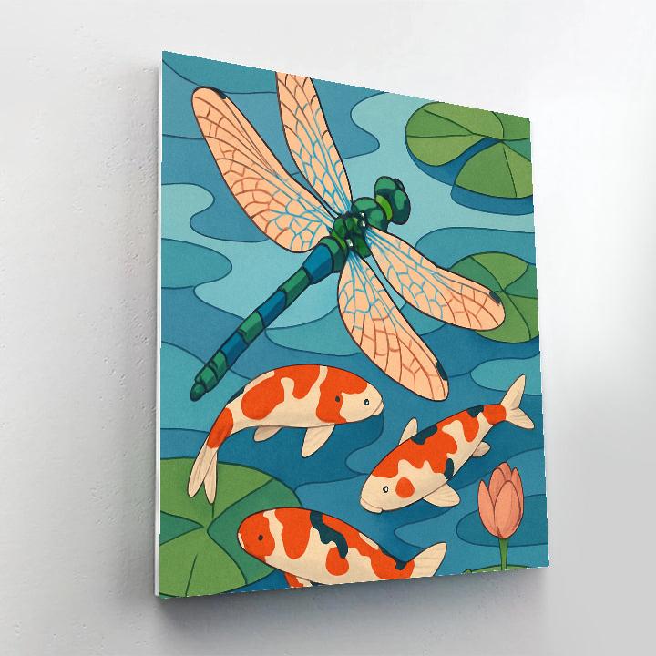Koi Pond With Dragonfly In Vivid Flight Painting by numbers kit
