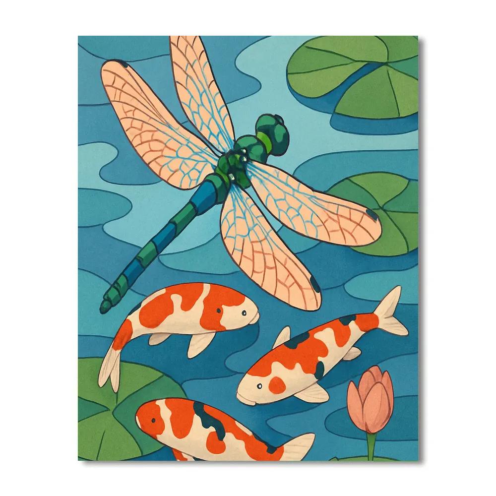 Koi Pond With Dragonfly In Vivid Flight Painting by numbers kit