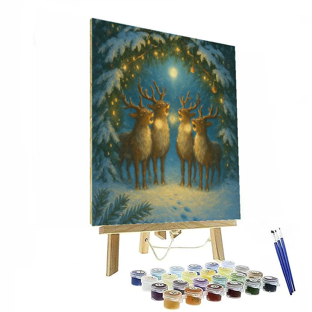 Reindeer Choir Beneath The Evergreen Arch Painting by numbers kit