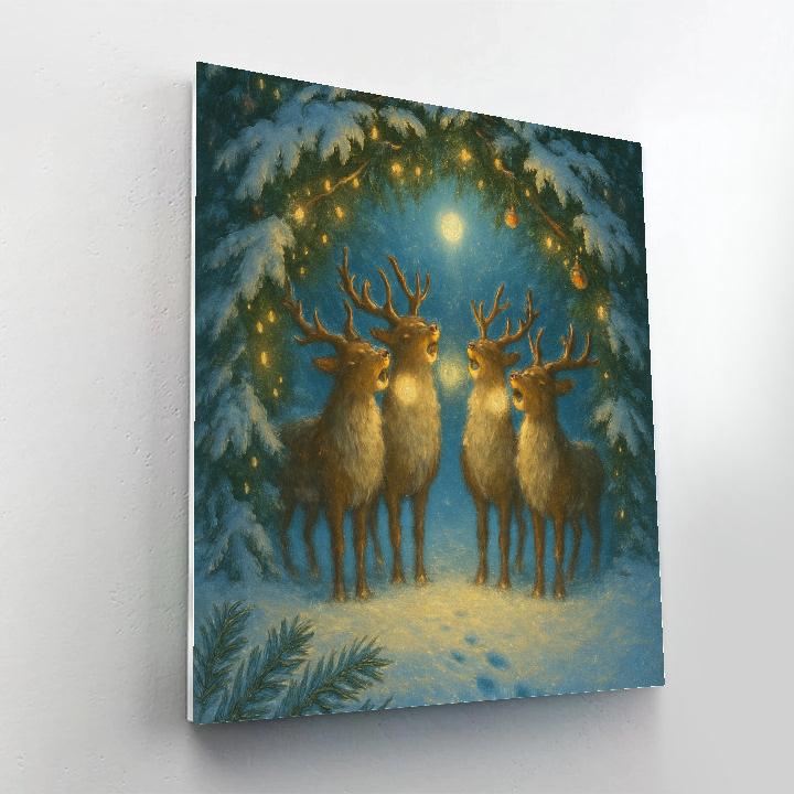 Reindeer Choir Beneath The Evergreen Arch Painting by numbers kit