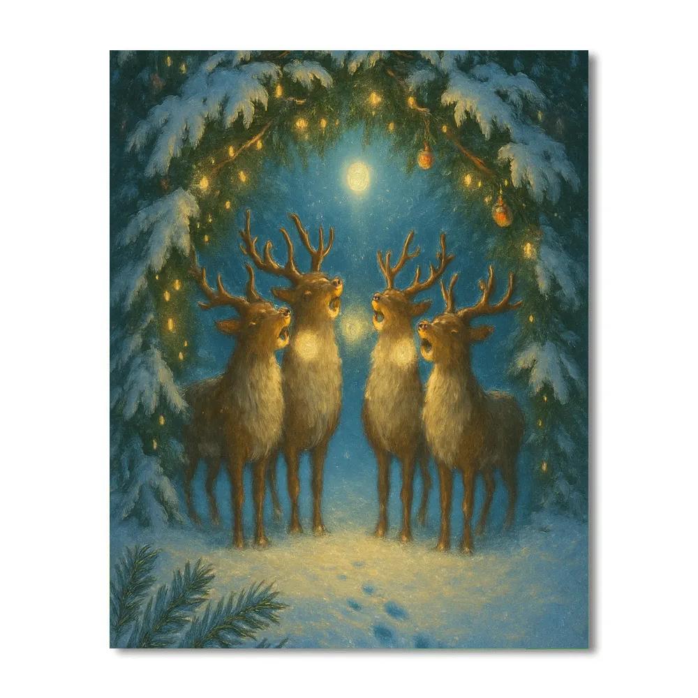 Reindeer Choir Beneath The Evergreen Arch Painting by numbers kit