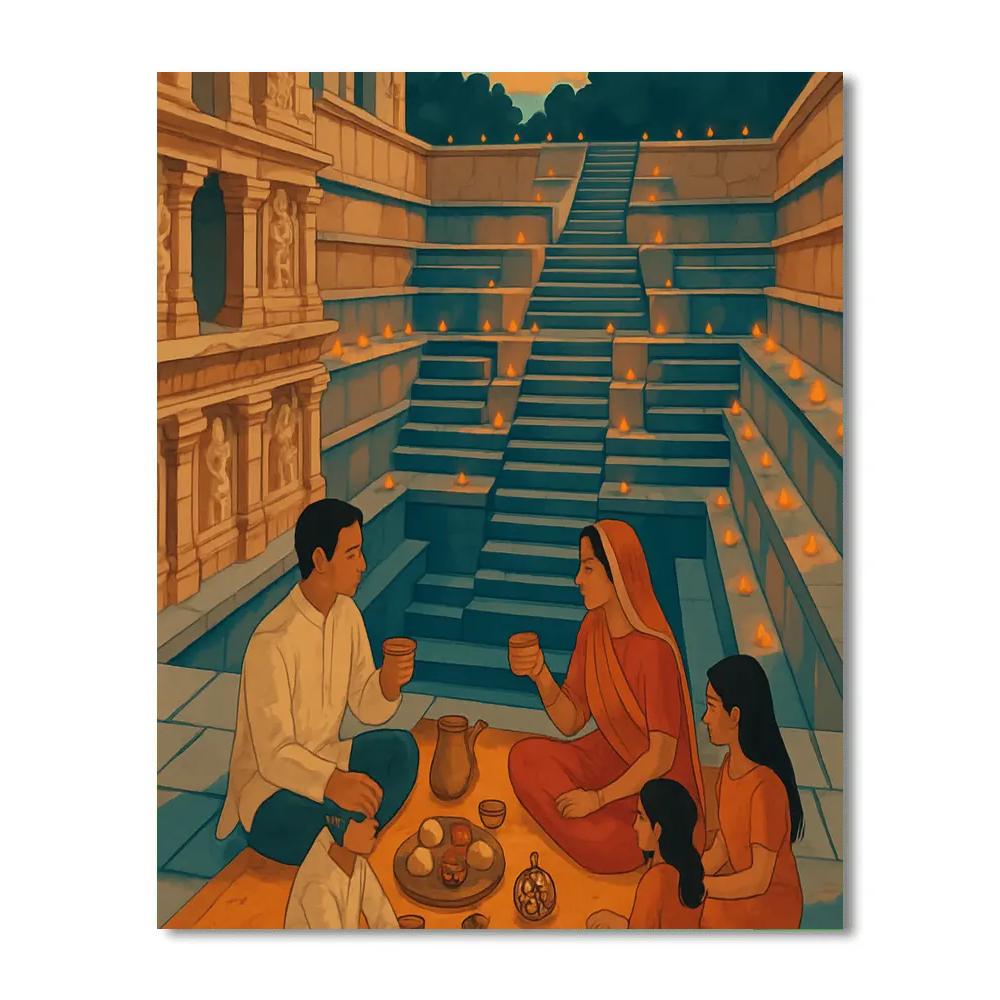 India Stepwell Stargazing Picnic Paint by numbers kits