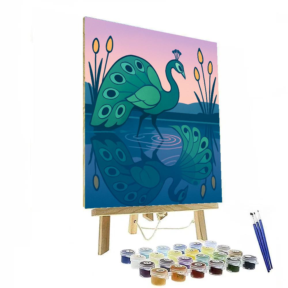 Lantern Lake With Peacock Reflections DIY paint by numbers