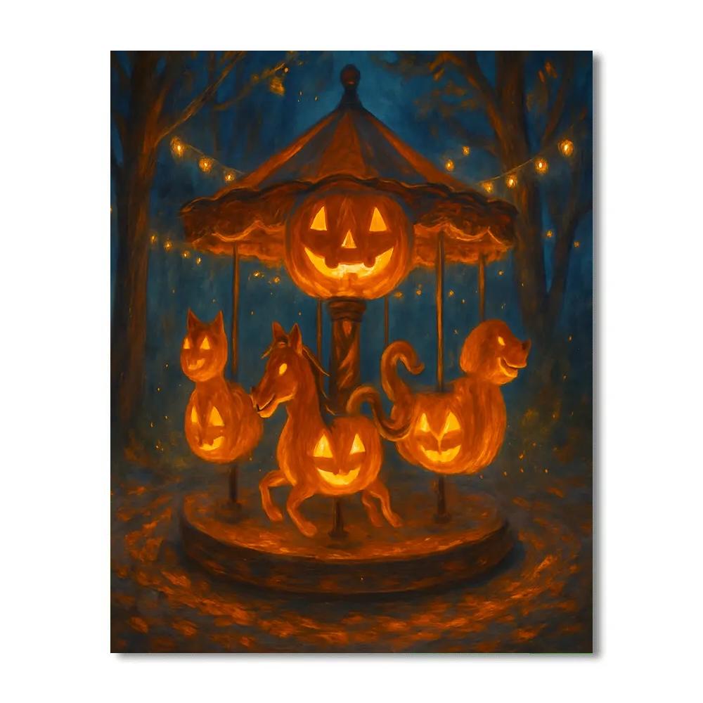 The Candle Carved Pumpkin Carousel DIY paint by numbers