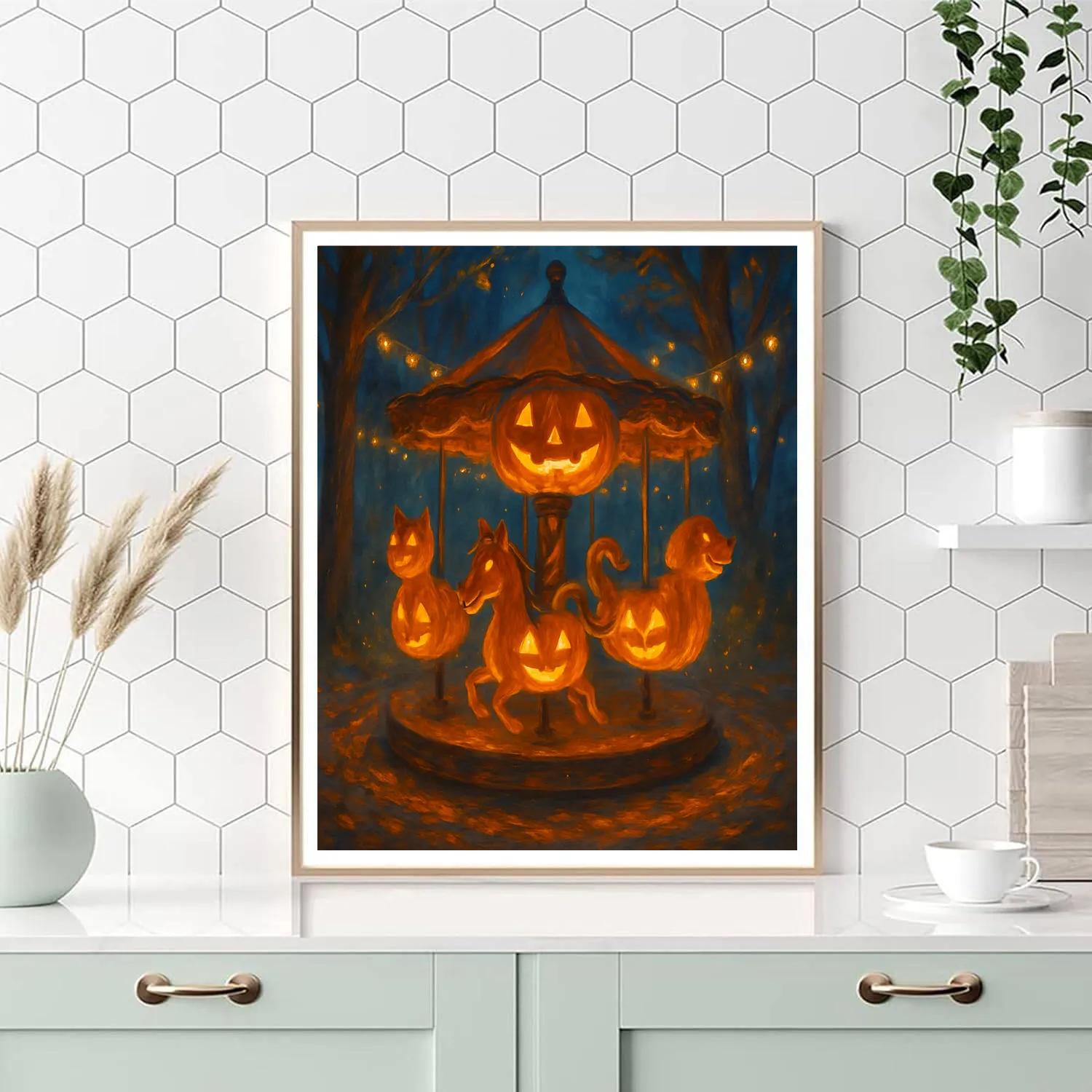 The Candle Carved Pumpkin Carousel DIY paint by numbers