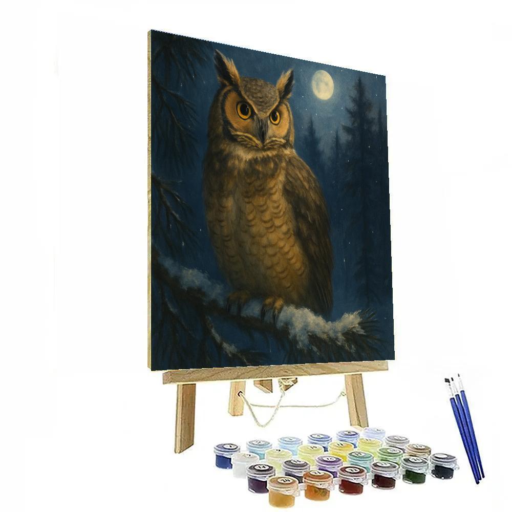 Moonlit Pines With A Great Horned Owl Watch Painting by numbers kit