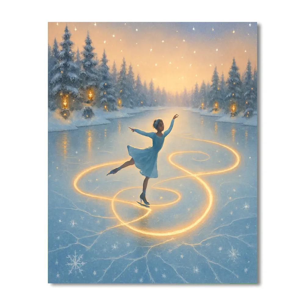 The Candlelit Skating Ribbon Lake paint by number