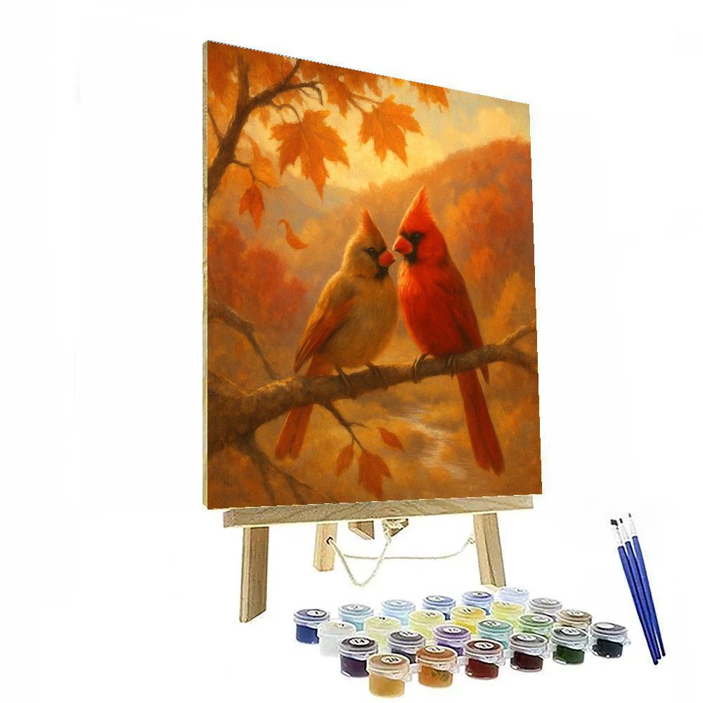 Autumn Maple Haven With A Cardinal Pair Painting by numbers kit