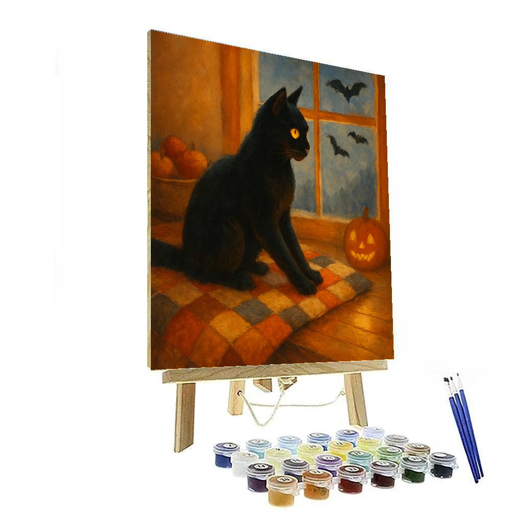 Black Cat On The Quilted Window Sill Paint by numbers art