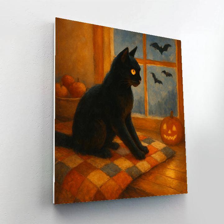 Black Cat On The Quilted Window Sill Paint by numbers art