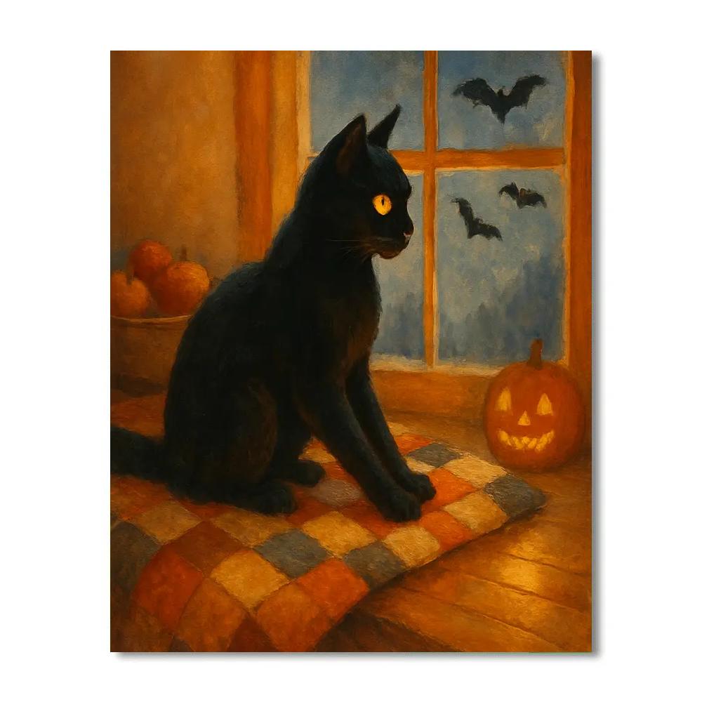 Black Cat On The Quilted Window Sill Paint by numbers art