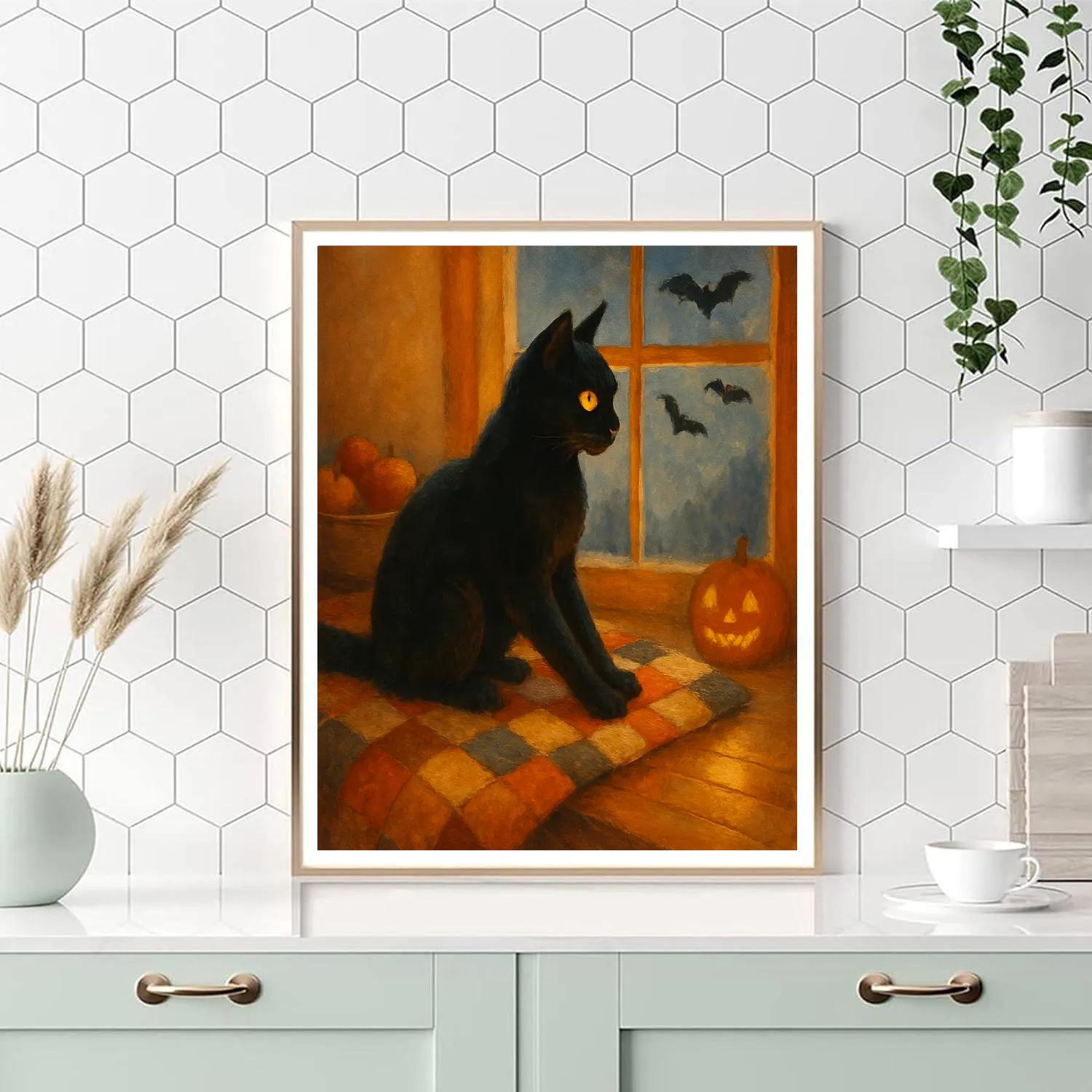 Black Cat On The Quilted Window Sill Paint by numbers art