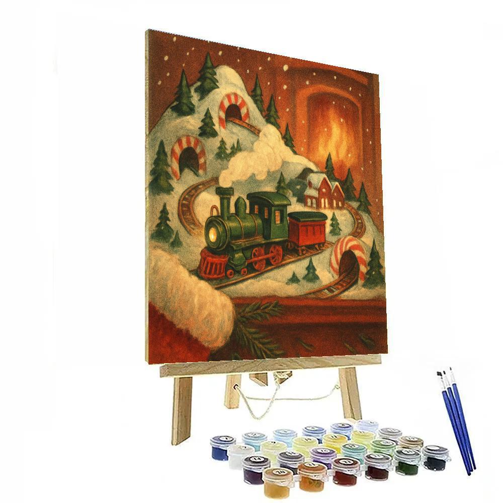Toy Train Around The Snowy Mantle Mountain Number painting