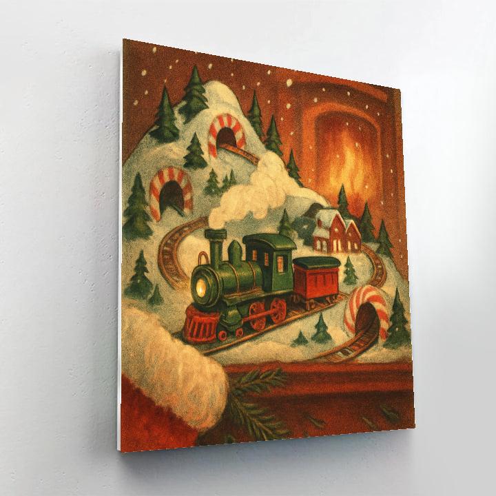 Toy Train Around The Snowy Mantle Mountain Number painting
