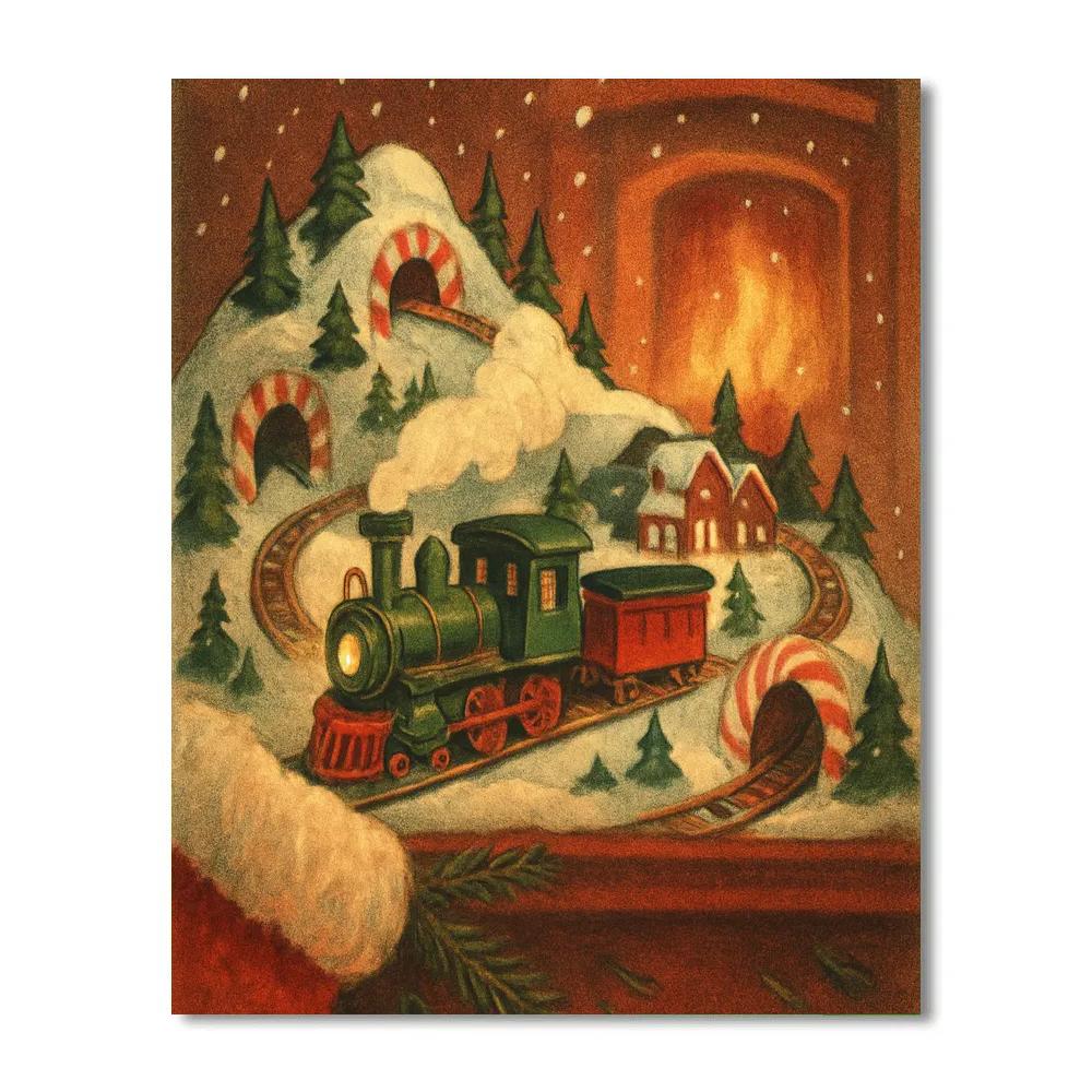 Toy Train Around The Snowy Mantle Mountain Number painting