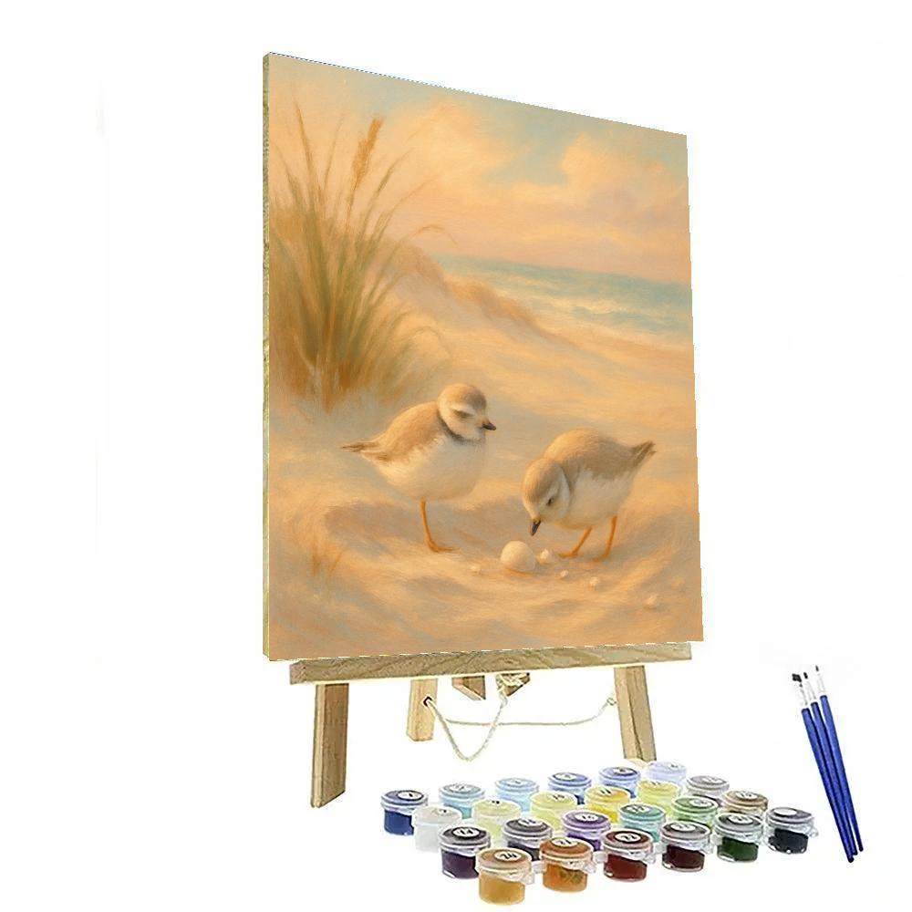 Coastal Dune Morning With Resting Piping Plovers Number painting