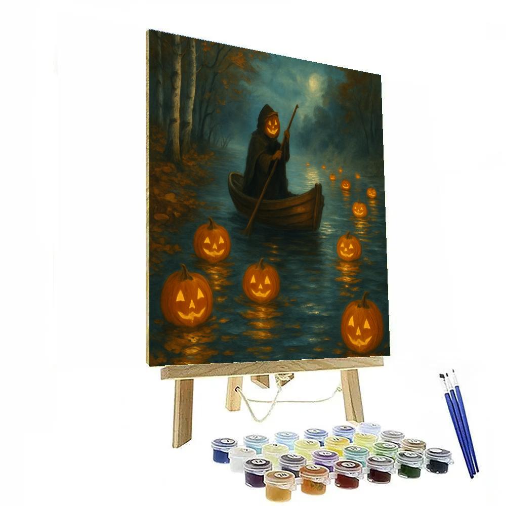 Autumn River Ferry Of Floating Jack O Lanterns Paint by numbers art