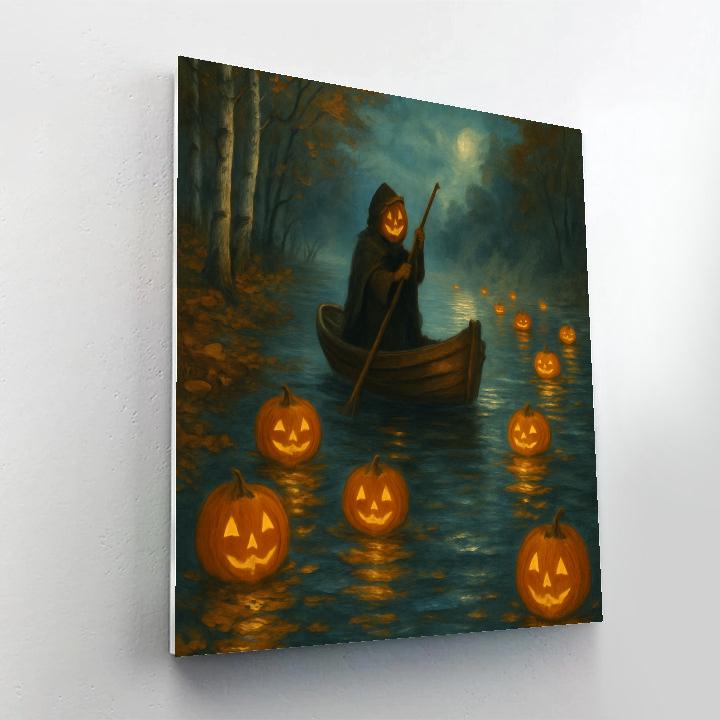 Autumn River Ferry Of Floating Jack O Lanterns Paint by numbers art