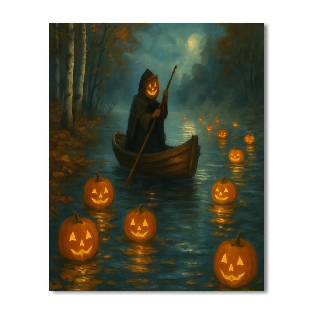 Autumn River Ferry Of Floating Jack O Lanterns Paint by numbers art