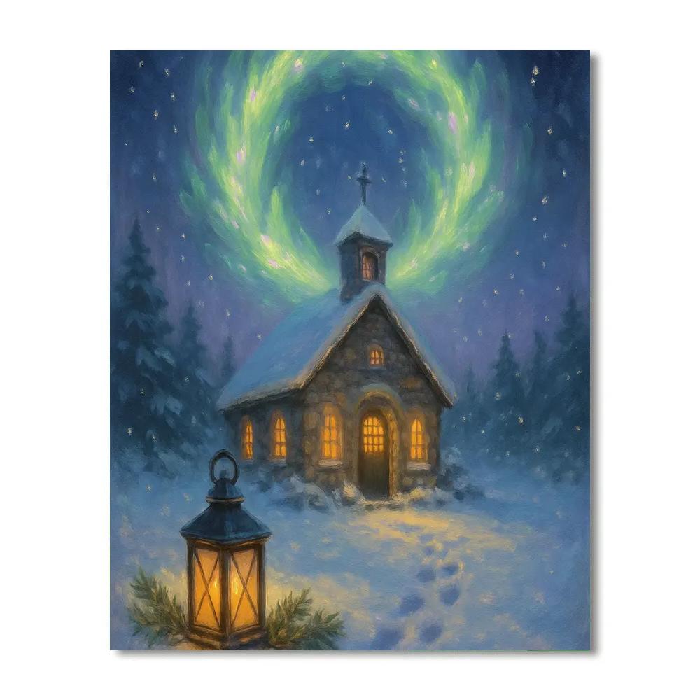 Aurora Wreath Over The Quiet Chapel Paint by numbers kits