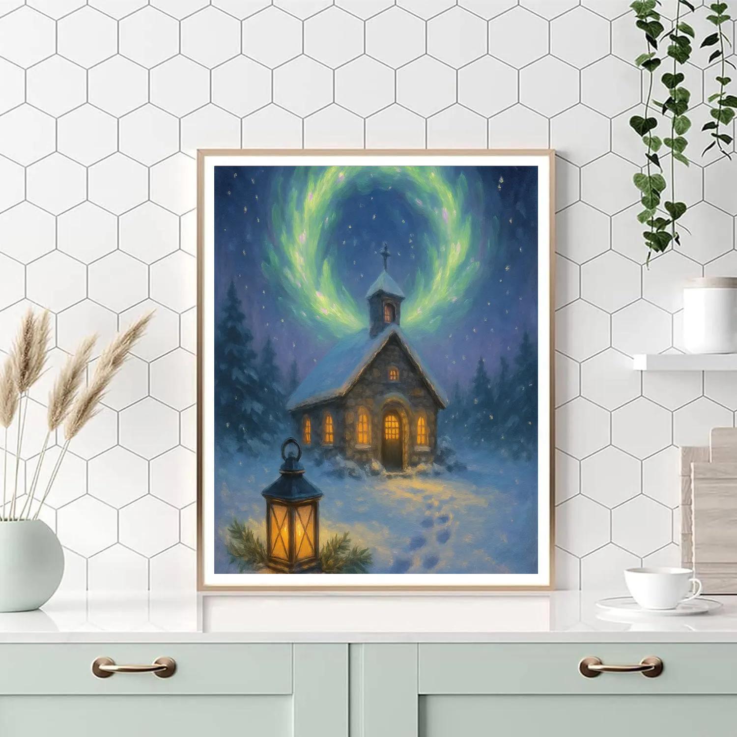 Aurora Wreath Over The Quiet Chapel Paint by numbers kits