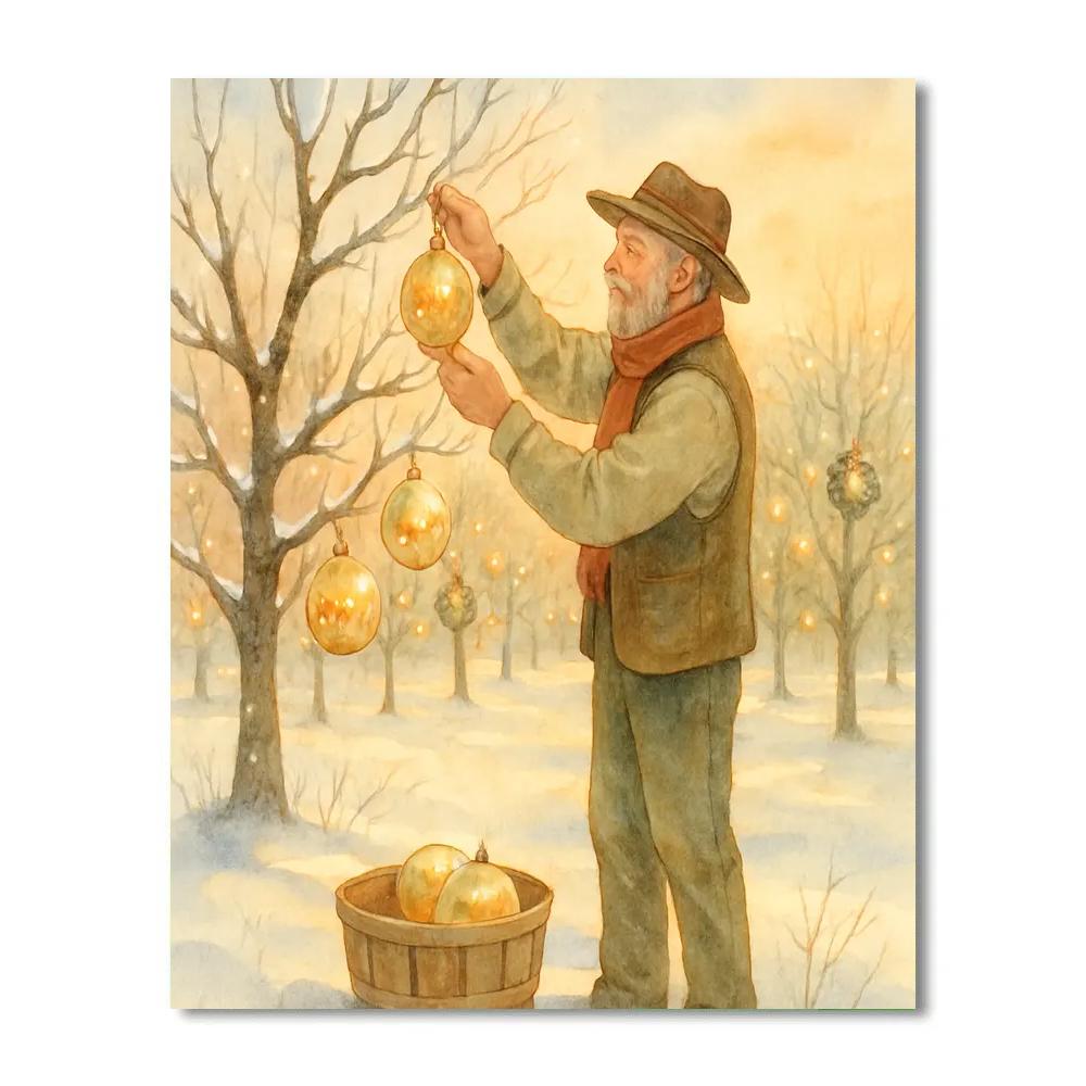 Snowy Orchard With Ornament Apples paint by number