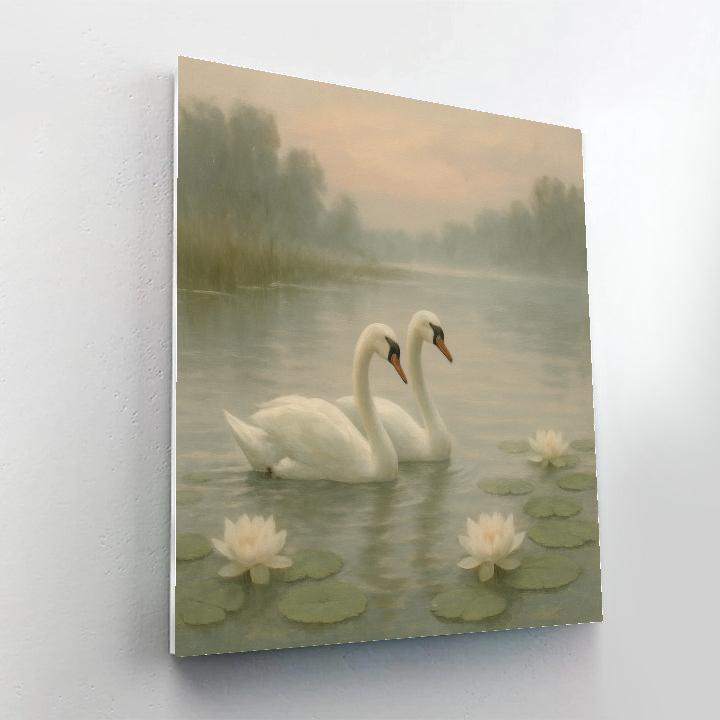 Misty Lakeside Swans Among Water Lilies Paint by numbers kits