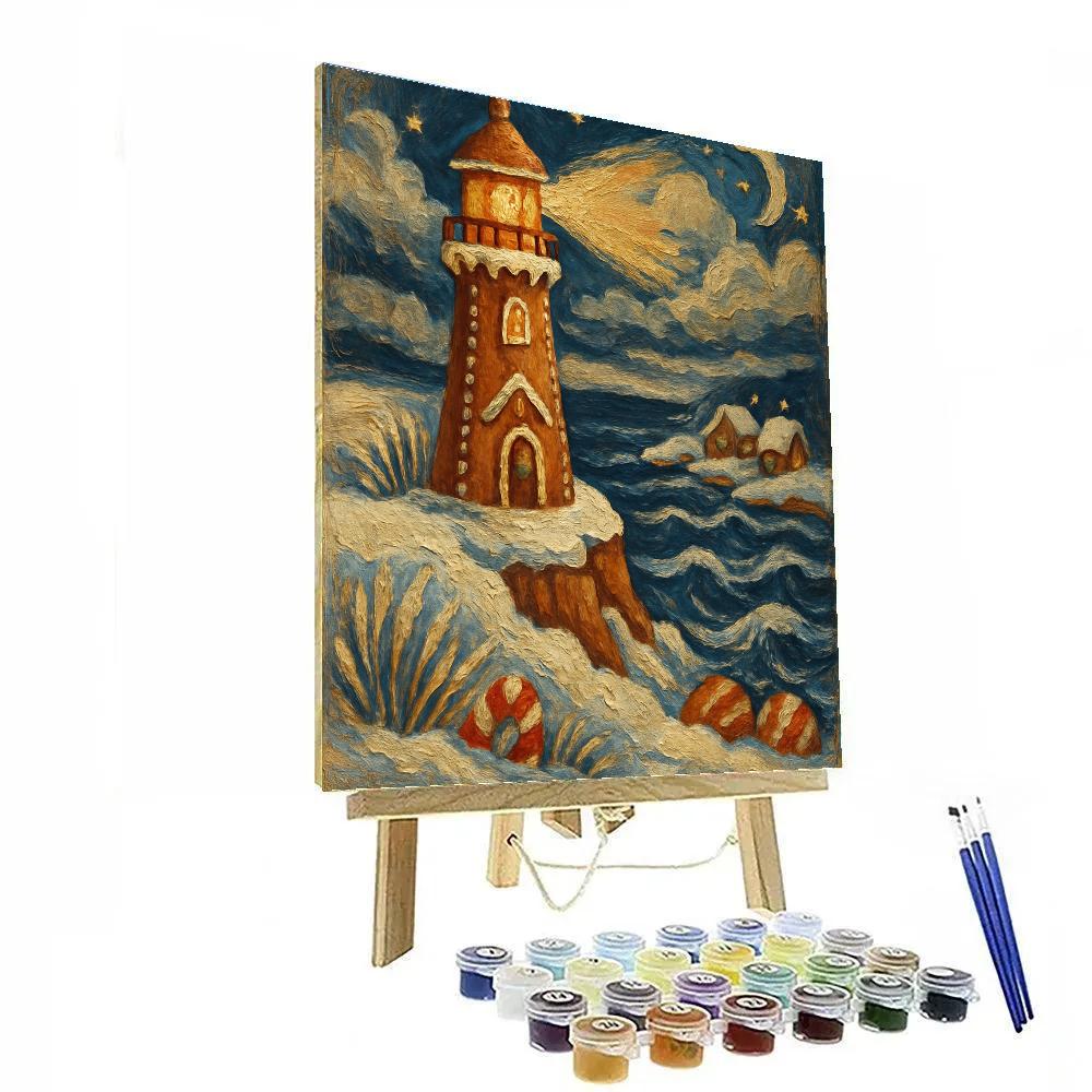 Gingerbread Lighthouse On The Frosted Coast paint by numbers