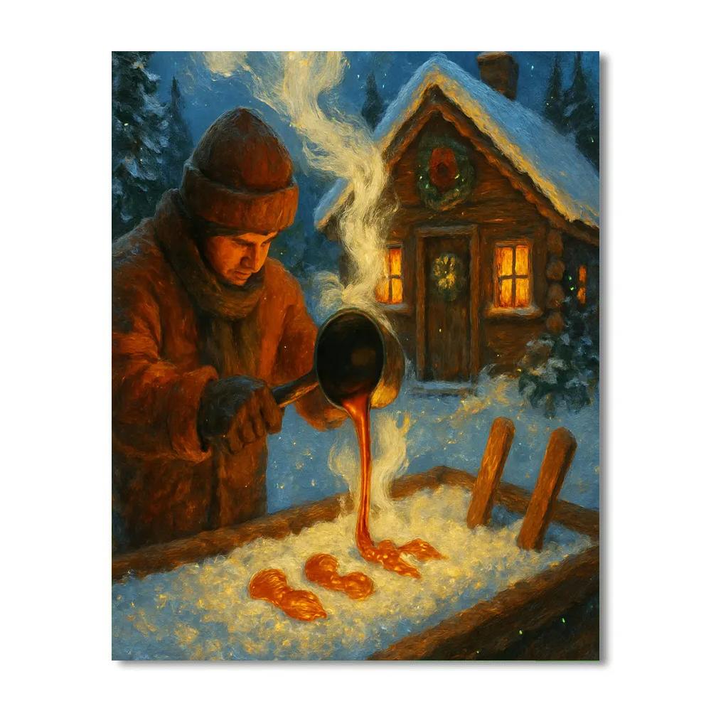 Moonlit Maple Cabin With Sugar Snow DIY paint by numbers