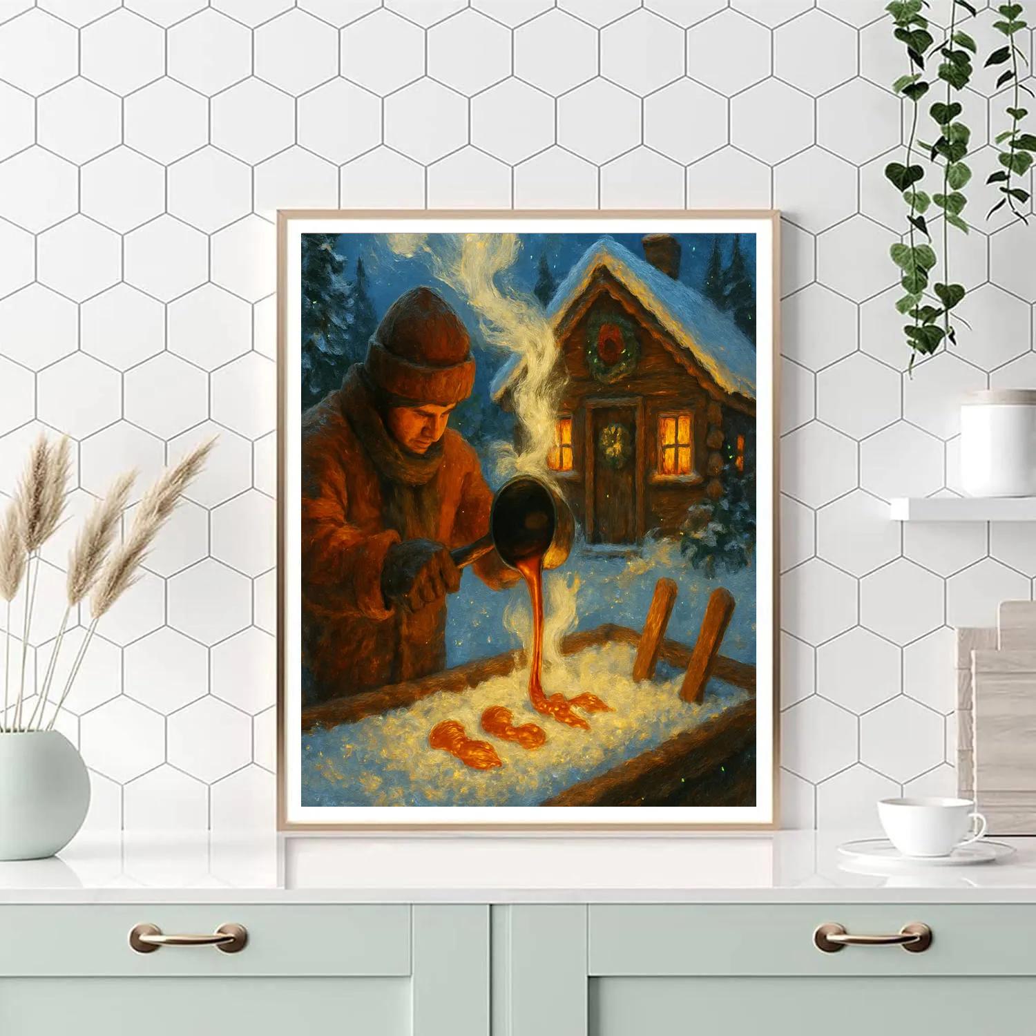 Moonlit Maple Cabin With Sugar Snow DIY paint by numbers