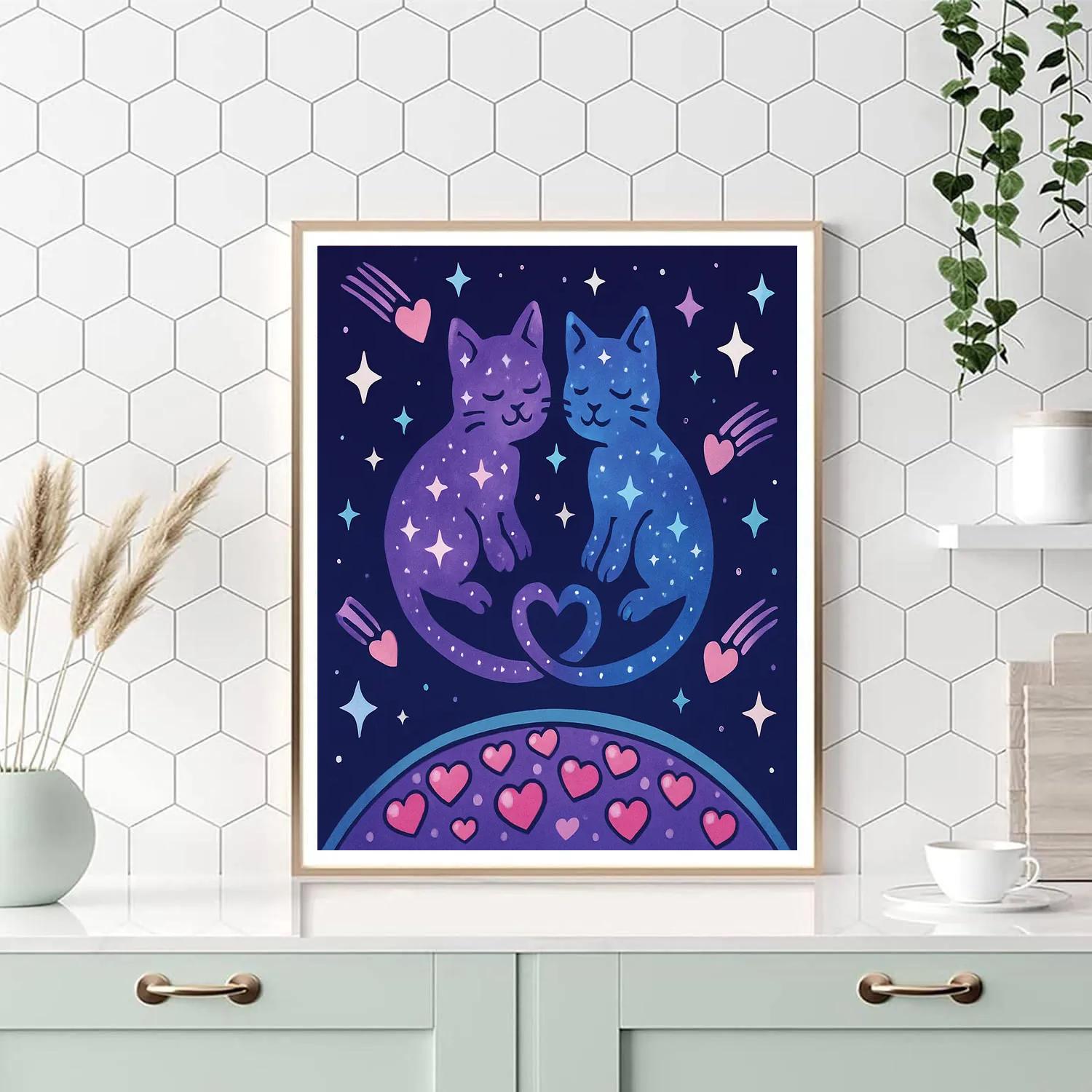 Celestial Cats In Valentines Day Constellations DIY paint by numbers